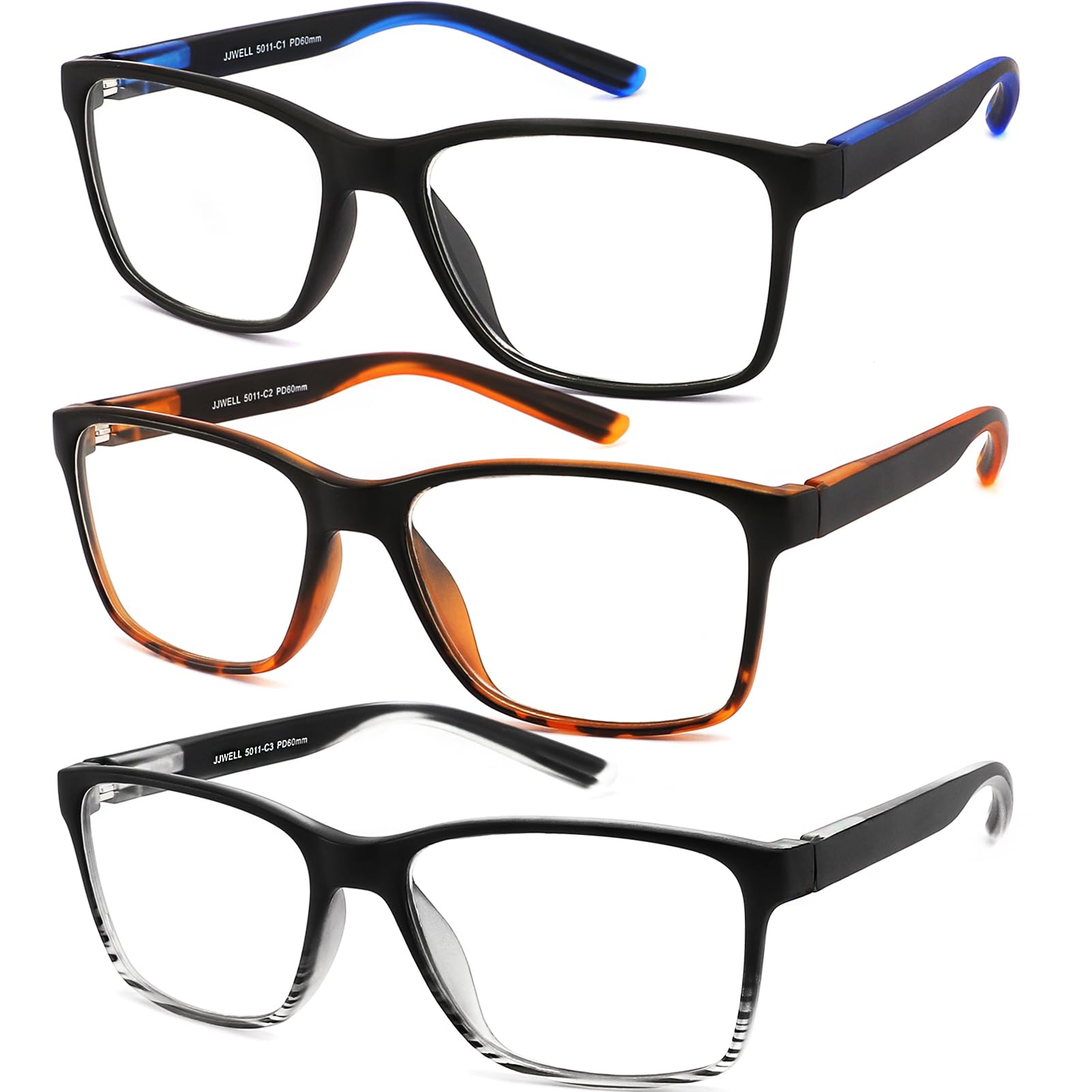 Men's Reading Glasses with Blue Light Filter Full Rim Frame Pack of