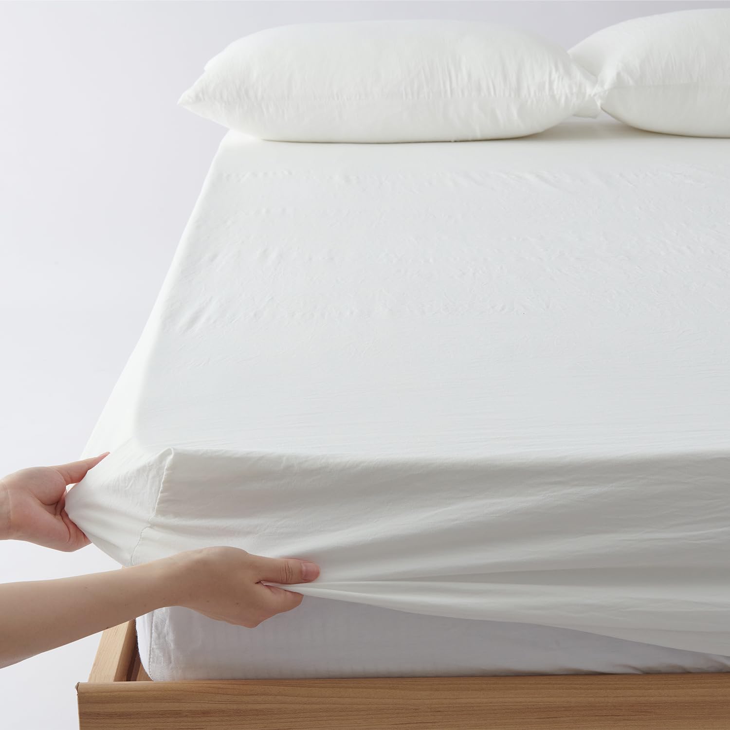 Kumori (Kumori) Fitted Sheet Semi-Double 120X200cm Washed Soft Touch Solid Durab