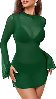 Avidlove Women's Mesh Bell Sleeve Bodycon Mini Dresses with