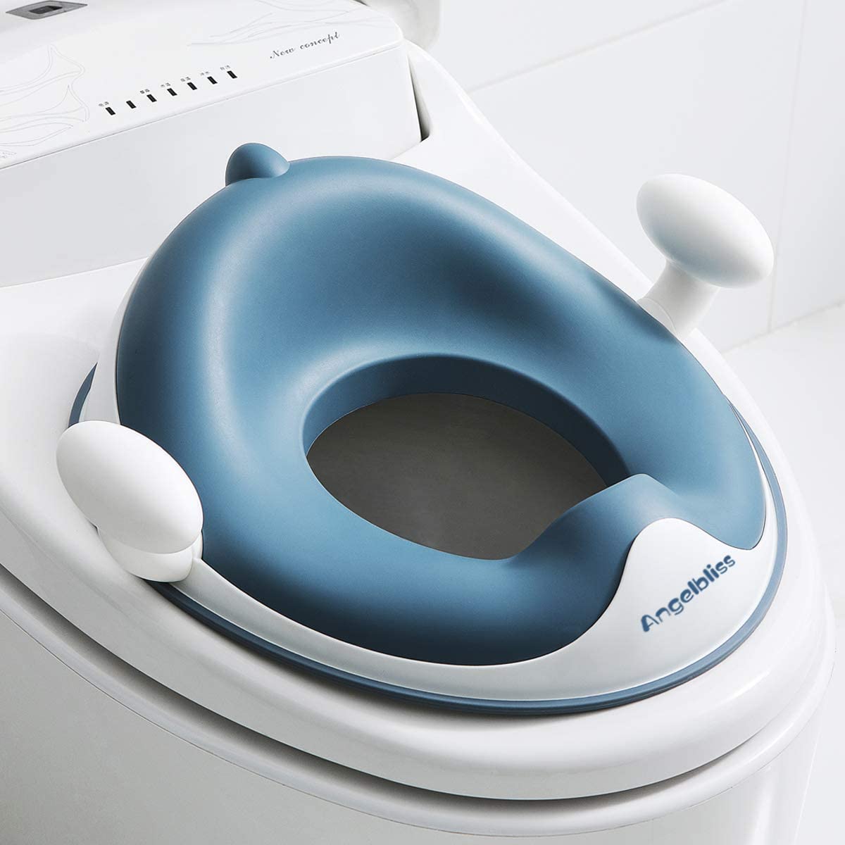ANGELBLISS Potty Training Toilet Seat with Cushion, Handles, Splash Guard | Adju