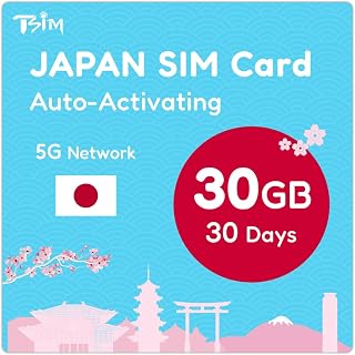 TSIM Japan SIM Card 30 Days | 30GB High Speed Data in 5G/4G/LTE (Data Sharing Allowed) | Auto Activating | No Cap on Data Speed | New Upgraded 5G SIM Card! Data Only No Voice.