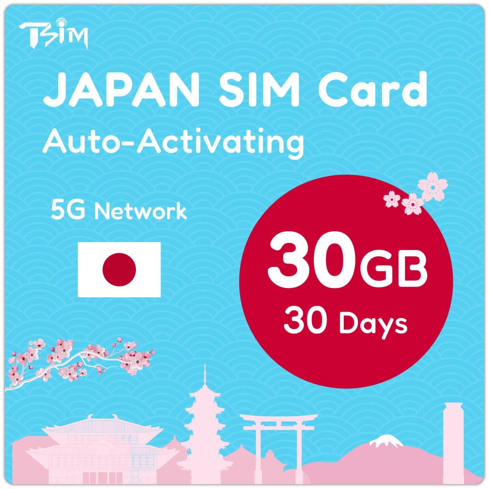 TSIM Japan SIM Card 30 Days | 30GB High Speed Data in 5G/4G/LTE (Data Sharing Al