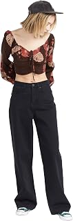 Volcom Women's Stoned Boyfriend High-Rise Denim Jeans – Baggy Fit with Zipper Fly and Signature Branding