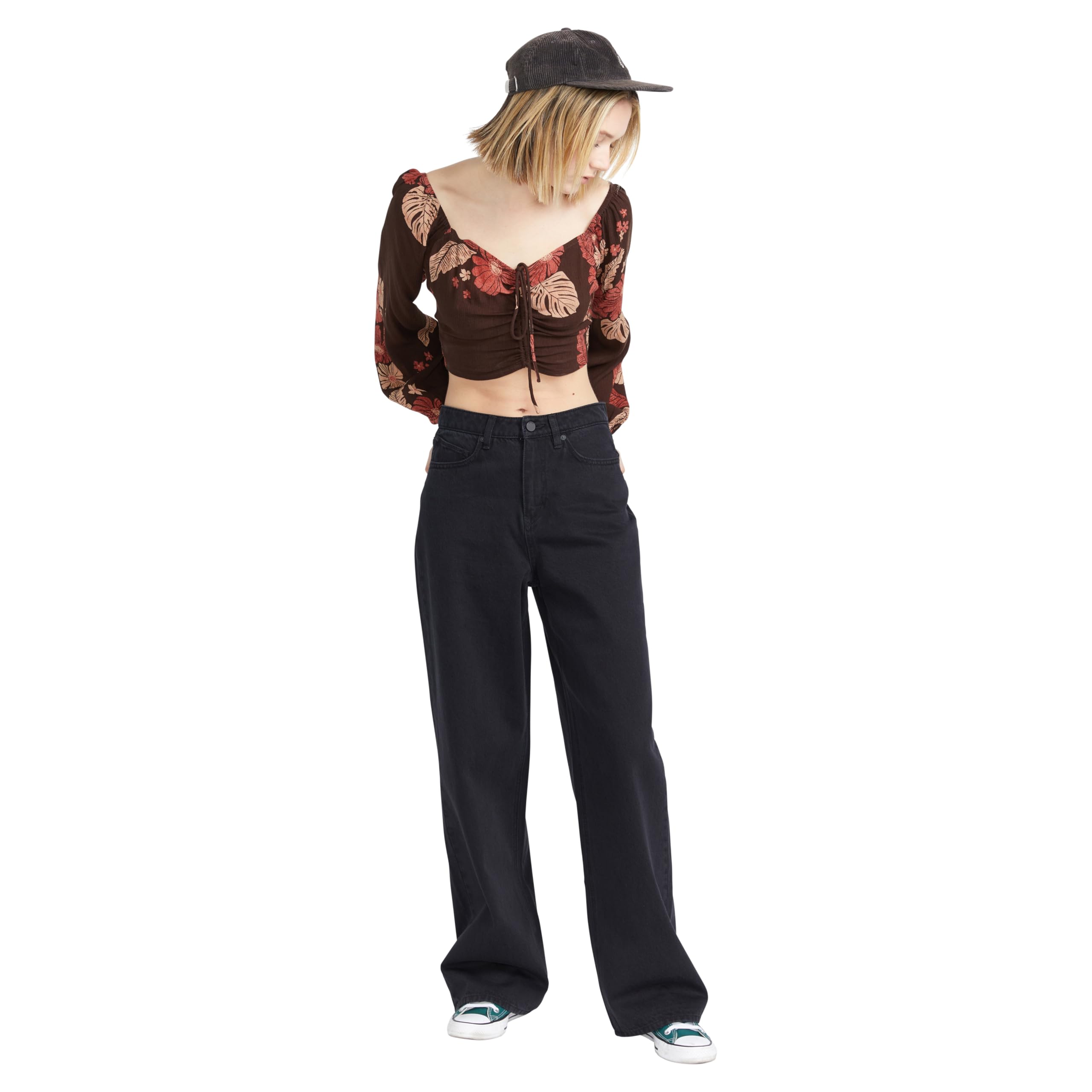Volcom Women's Stoned Boyfriend High-Rise Denim Jeans – Baggy Fit with Zipper Fl