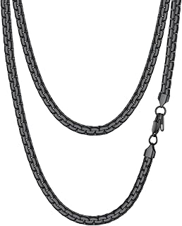 PROSTEEL Flat Venetian Chain Stainless Steel 2/4/6/8 mm Width Men's Necklace Chains Flat Venetian Links Silver/Gold/Black Jewellery Men Women 41 cm-76 cm