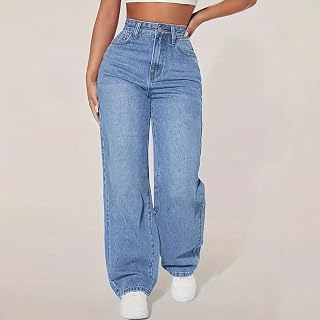 Straight Jeans for Women Wide Leg Loose Fit Straight Jeans High Waist Casual Pants Daily Wear
