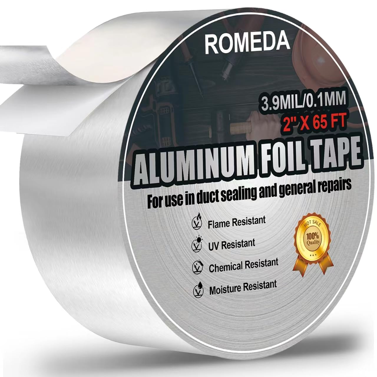 Romeda Aluminum Foil Tape, 2 inch x 65 Feet Foil Tape (3.9 mil), Silver Insulati