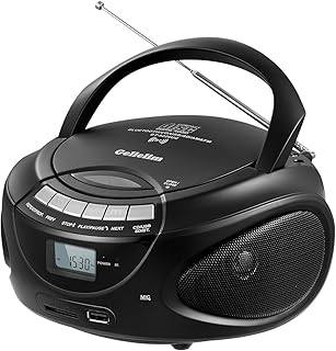 Gelielim Portable CD Players for Home, CD Boombox with AM/FM Stereo Radio, Bluetooth, USB, SD Card, MMC Drive, Aux-in, Headphone Jack,LCD Display, Boom Box CD Player AC/Battery Operated – Black
