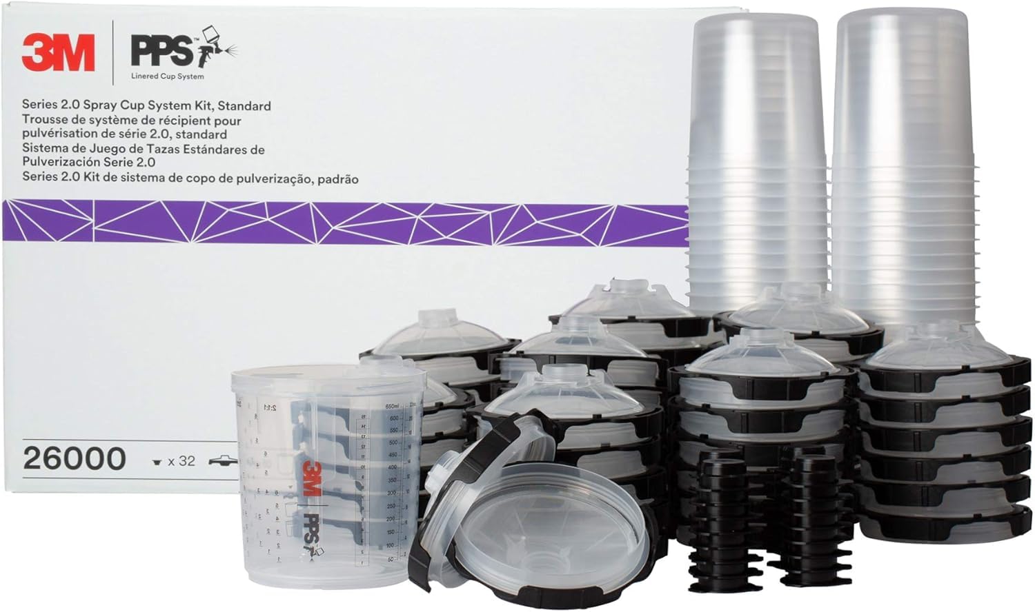 3M 26000 PPS 2.0 Spray Gun Cup, Lids and Liners Kit, Standard, 200-Micron Filter