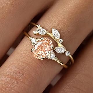2pcs champagne cubic zirconia rings aesthetic wedding accessories gold color exquisite jewelry