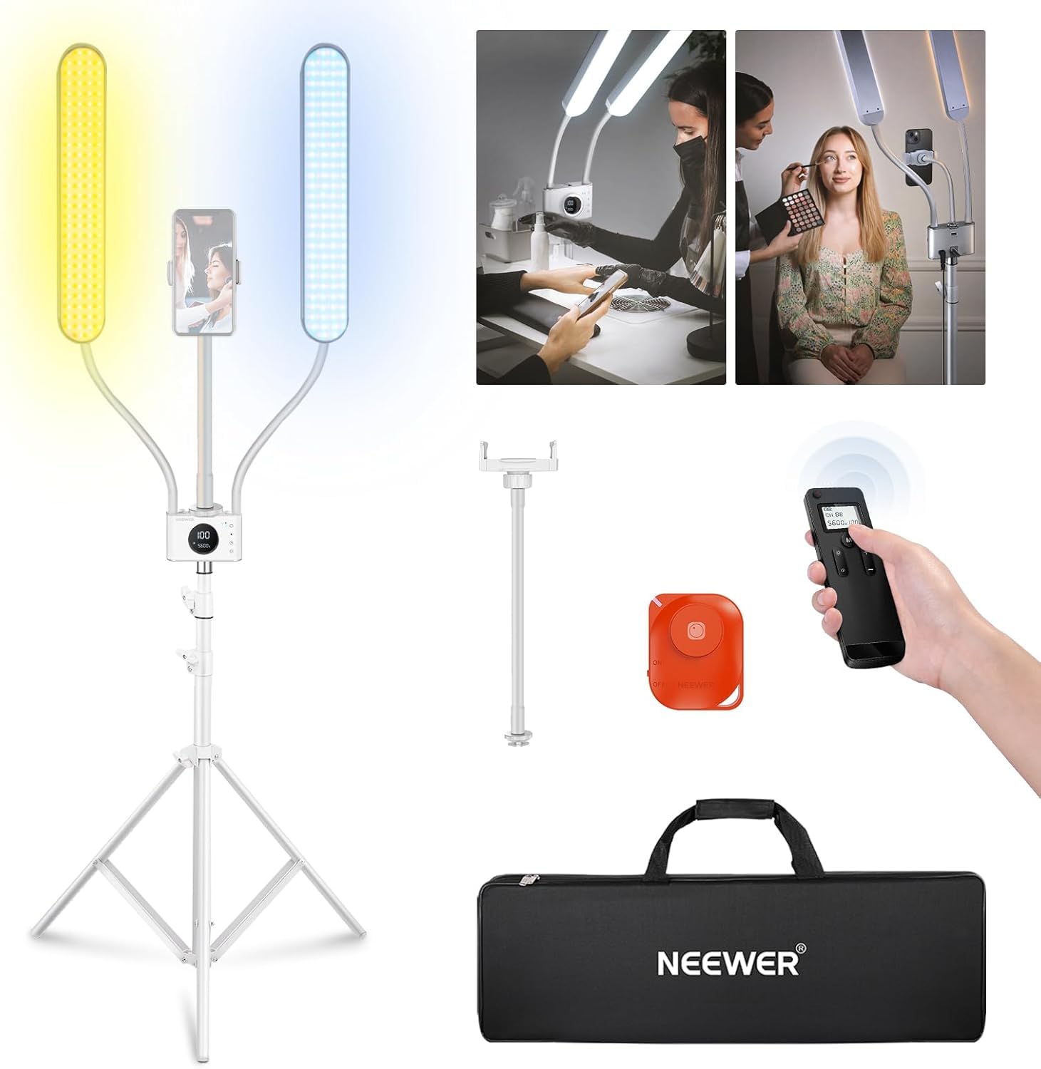 NEEWER Esthetician Light with Phone Holder & Travel Bag Kit, CRI98+, BH40B