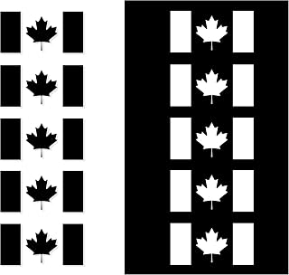 Canadian Flag Vinyl Decals | Set of 10 (x5 Black + x5 White) | 6 x 3 inches | Outdoor Quality Waterproof decal, Bicycle, Bike, Car window - Boat - bumber sticker - stencil Canada Maple leaf