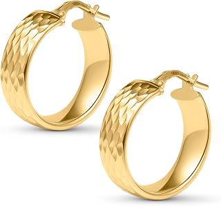 Amberta Women Handmade 925 Sterling Silver Chunky Hoop Earrings