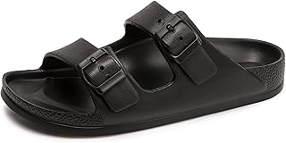 FUNKYMONKEY Men's Comfort Slides Double Buckle Adjustable EVA Flat Sandals