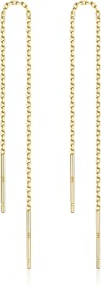 3 Pairs Threader Earrings 925 Sterling Silver Long Chain Earrings Bar/Ball Wrap Threader Drop Earrings for Women Lightweight Minimalist Mother's Day Jewelry Set