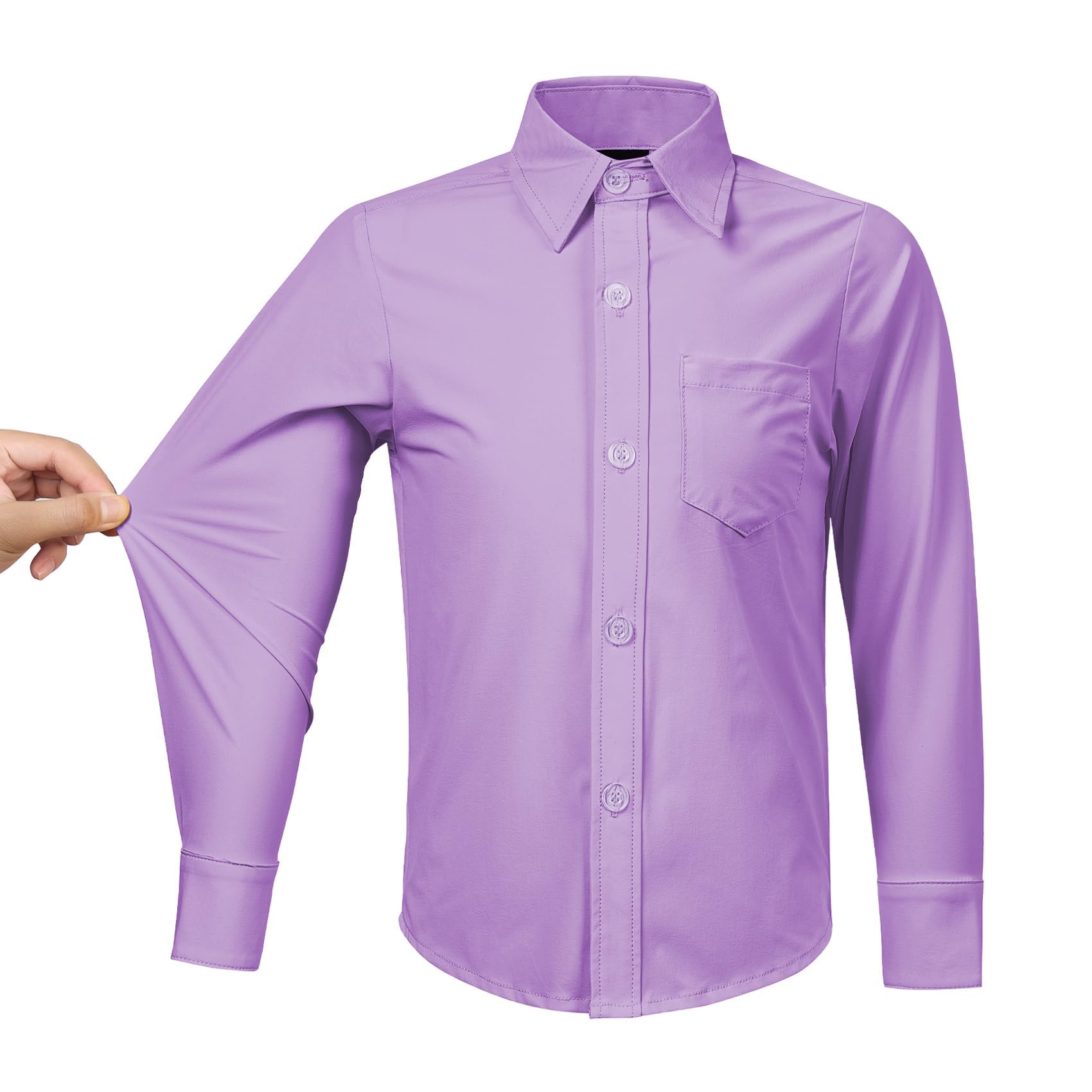 Boys Stretch Long Sleeve Button Down Shirt Wrinkle Free Toddler Dress Shirt