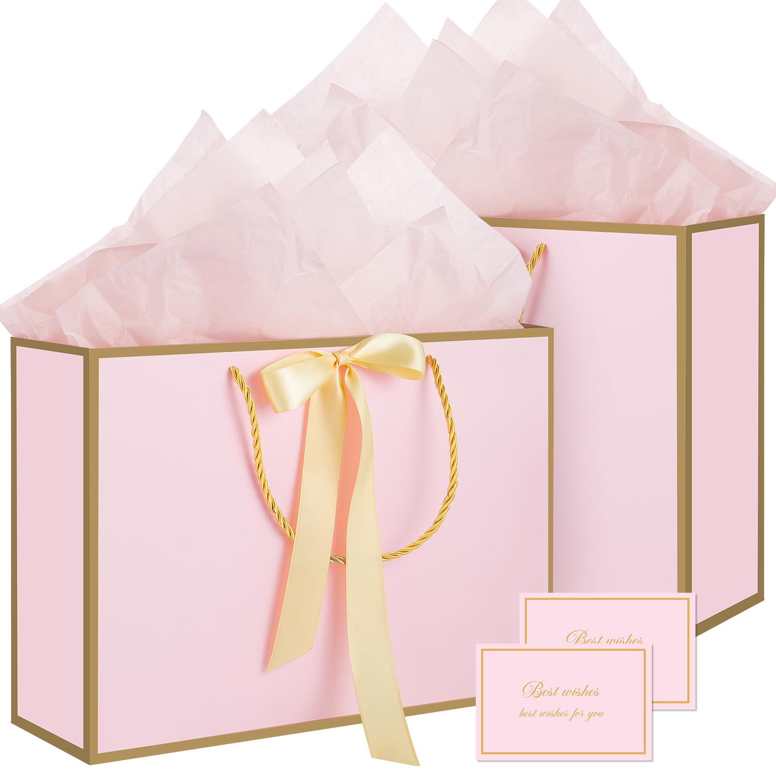 woric Pink Gift Bags with Handles, 14" Medium Gift Bags with Tissue Paper | 2 Pc