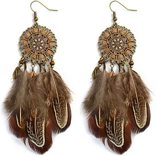 Feather for Women Dainty Handmade Long Feather Drop Earrings Dangle Boho Black/Red/Blue Feathers Earrings Trendy Jewelry Gift