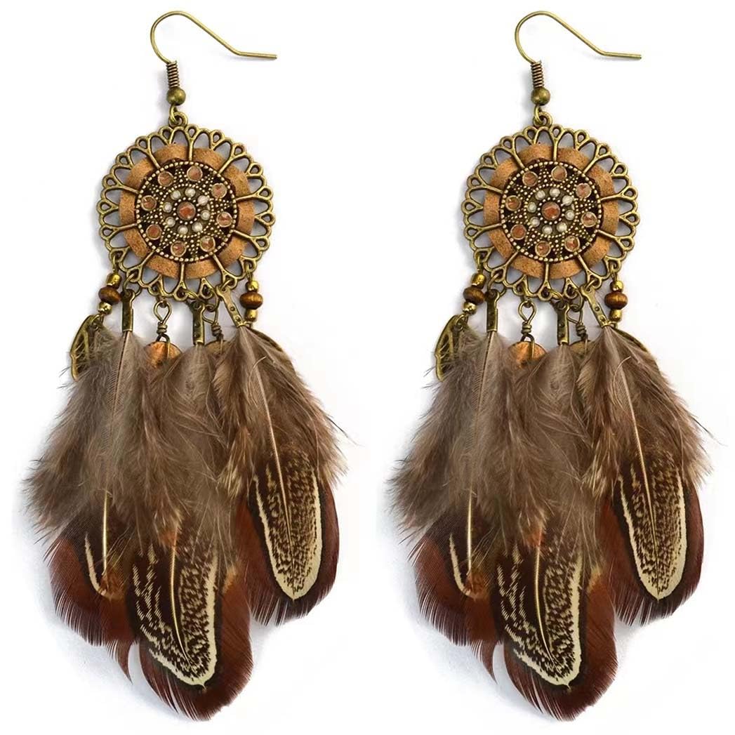 Feather for Women Dainty Handmade Long Feather Drop Earrings Dangle Boho Black/R