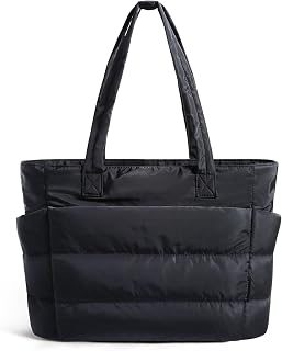BAGSMART Puffy Tote Bag for Women, Lightweight Work Tote Handbag | 20L for 15.6" Laptop/ 18L for 15.6" Laptop, Quilted Shoulder Bag for Travel College Gym Daily