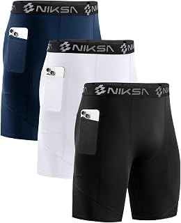 Niksa 1/2 Pack Mens Compression Shorts with Pocket, Performance Spandex Athletic Sports Workout Running Underwear Shorts