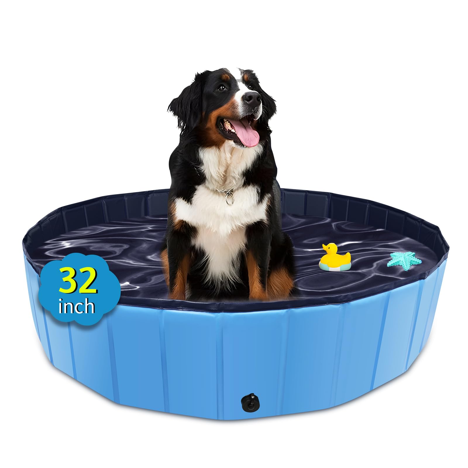 CACSPS Foldable Dog Pool, 32" x 8" Kiddie Pool with Hard Plastic, Non-Slip Dog B