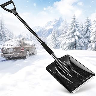 Snow Shovel, 42.5" Portable Snow Shovel with D-Grip Handle, Lightweight Snow Scoop with Non-Slip Sponge Grip, Durable Snow Removal Shovel for Driveway, Car, Camping & Emergency
