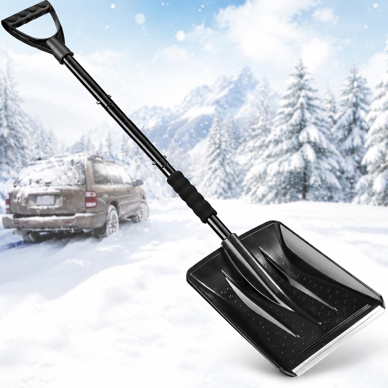 Snow Shovel, 42.5" Portable Snow Shovel with D-Grip Handle, Lightweight Snow Sco