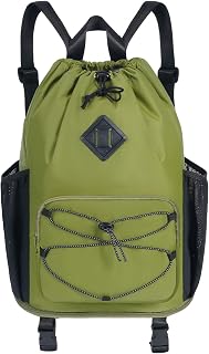 WANDF Drawstring Gym Bag Swim Bag with Removable Wet Pocket, Sandproof Beach Backpack with Compression Strap for Mat for Pool, Travel, Workout Gear (Green)