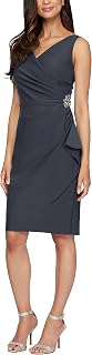 Alex Evenings Women's Slimming Short Ruched Dress with Ruffle (Petite and Regular)