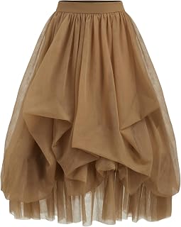 CIDER Tulle Skirts for Women Mesh Mid Waist Ruffle Long Skirt Maxi Skirt Layered A Line Tulle Tutu Skirt