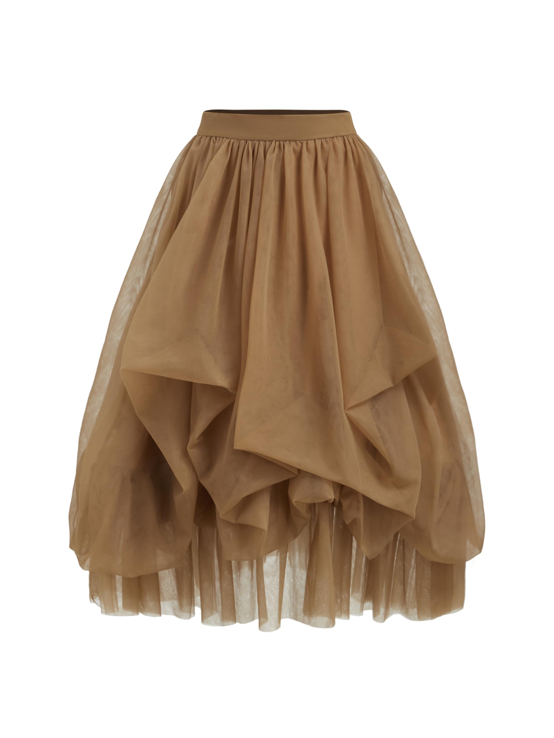CIDER Tulle Skirts for Women Mesh Mid Waist Ruffle Long Skirt Maxi Skirt Layered