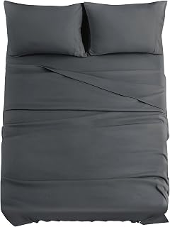JOLLYVOGUE Queen Size Bed Sheet Set - 4 Piece Bed Sheets Set with Deep Pocket - Soft Breathable & Cooling - Resists Shrinkage & Fading Draps Queen - Easy Care (Dark Grey)