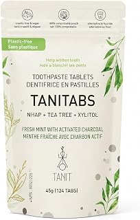 TANIT Fresh Mint Toothpaste Tablets - Natural, Eco-Friendly, Zero-Waste Oral cleanser Pill for Gum and Teeth Care, Fluoride Toothpaste Tabs in Refill Pouch for Travel, 124 Tablets