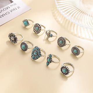 Western Turquoise Rings for Women Chunky Stackable Statement Jewelry Adjustable Band Boho Country Design