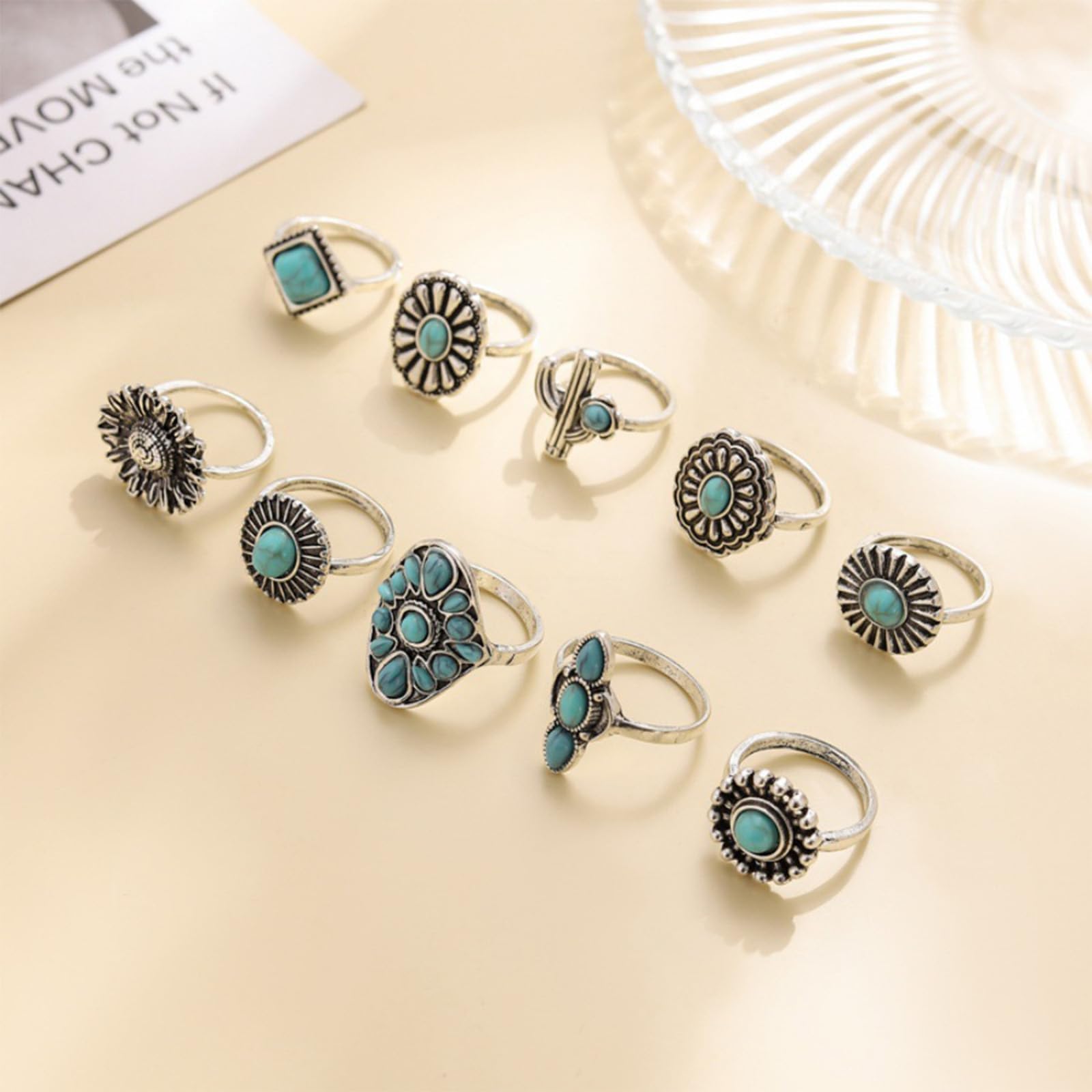 Western Turquoise Rings for Women Chunky Stackable Statement Jewelry Adjustable 