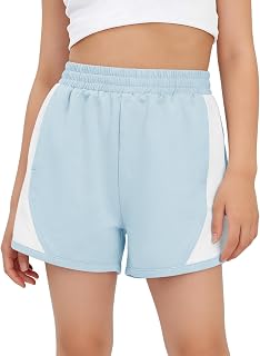Haloumoning Pantaloncini da ragazza alla moda elastici a vita alta Colorblock allenamento pantaloncini da corsa con tasche 5-14 anni