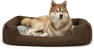 lionto Dog Basket with Fluffy Reversible Cushion, 110 x 80 cm, Brown