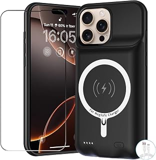 Battery Case for iPhone 16 Pro, 10000mAh Battery Pack Rechargeable Charger Case Support Carplay with Wireless Charging Compatible for iPhone 16 Pro (6.3 inch) External Battery Charging Cover(Black)