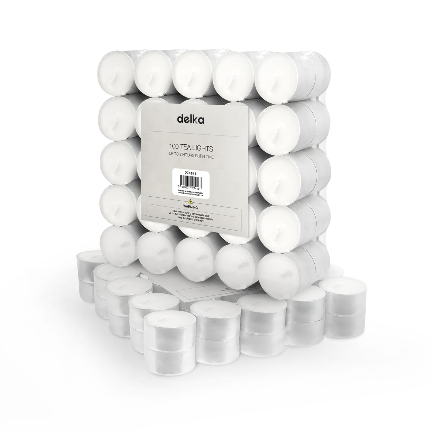 delka Unscented Tea Lights White- Long-Lasting 8 Hour Burn Time-Smoke-Free Brigh