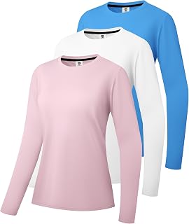 Holure Pack of 3 Women's Long-Sleeved Shirts UPF50+ Sun Protection T-Shirts Scoop Neck Hiking Shirt Running Workout Performance Tee