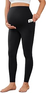 VALANDY Creamlush High Waist Over Bump Maternity Leggings with Pockets | Buttery-soft stretch fabric with gentle belly support and side pockets for prenatal yoga, walking and everyday wear