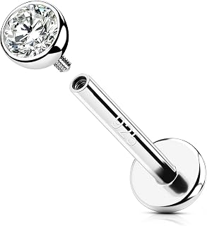 OUFER 16G Sterling Silver 925 Helix Earring Internally Threaded Tragus Stud Clear 2/2.5/3 mm CZ Lip Labret Ring Conch Lobe Daith Piercing Jewellery for Women 6/8/10 mm