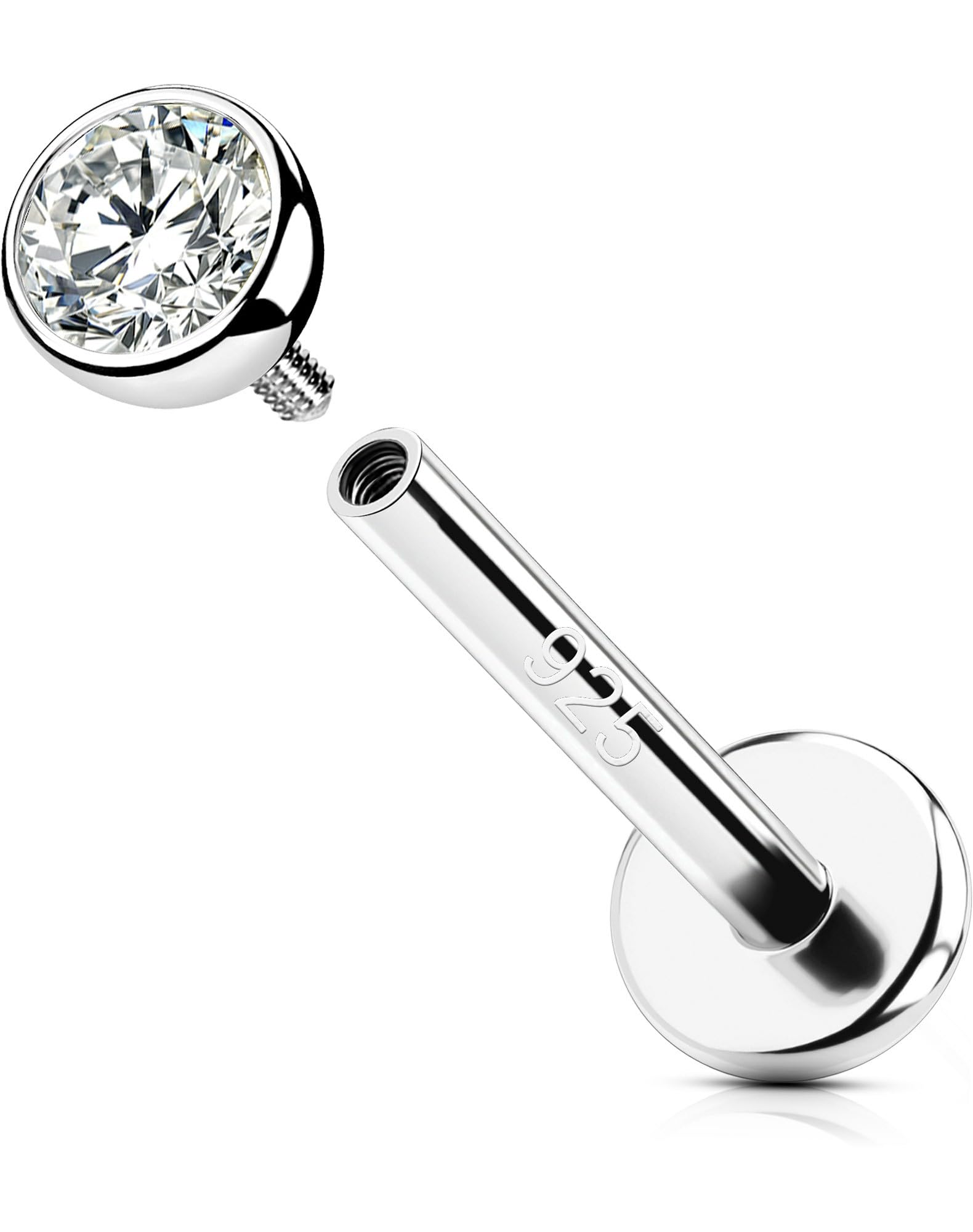 OUFER 16G Sterling Silver 925 Helix Earring Internally Threaded Tragus Stud Clea