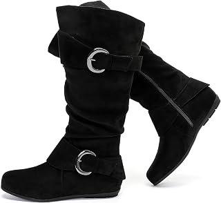 Luoika Women's Extra Wide Calf Knee High Slouchy Boots, Wide Width Tall Boots with Flat Heel Side Zip