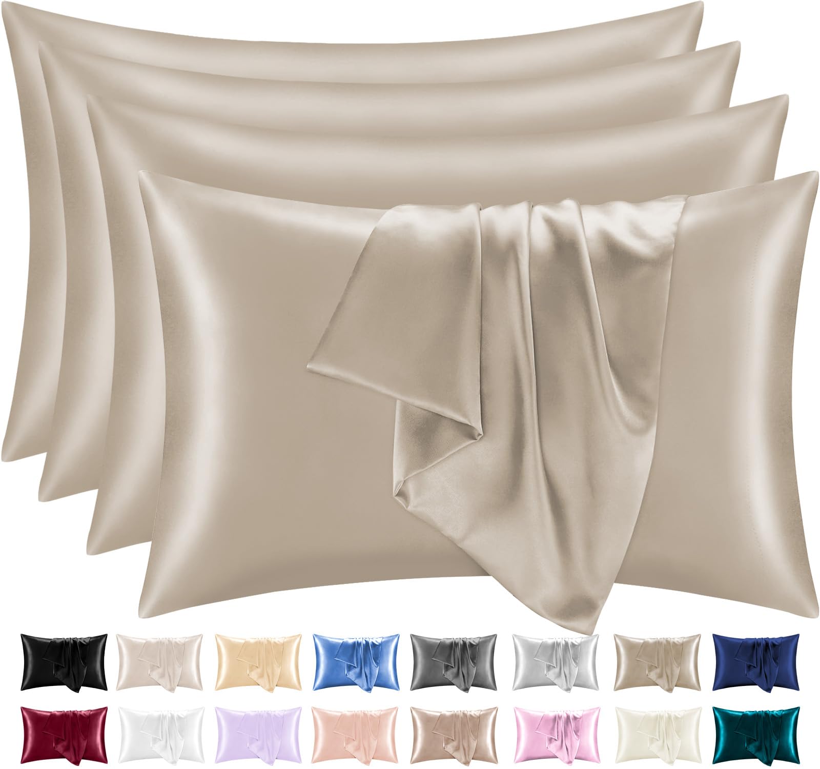 Lazzaro Satin Silk Pillowcases for Hair & Skin 4 Pack Envelope Closure