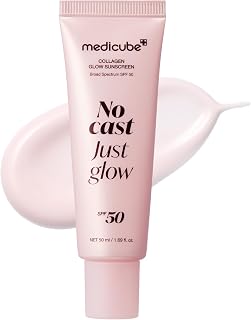 medicube Sunscreen No Cast Just Glow Collagen, SPF 50 | SPF 50 Hydrating Face Sunscreen - Lightweight &amp; Non-Sticky Formula, Peptide &amp; Cica for Soothing &amp; Glow, Korean Skincare
