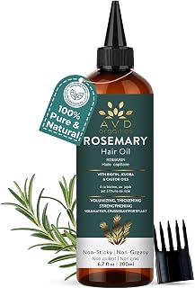 AVD Organics Rosemary Oil for Hair Growth & scalp 200ml - Support Hair Strengthening & Nourishing | Infused with Biotin, Jojoba & Castor Oil | Deeply Moisturizes Dry, Damaged Scalp & Controls Frizz | Suitable for All Hair Types 6.8 fl oz.