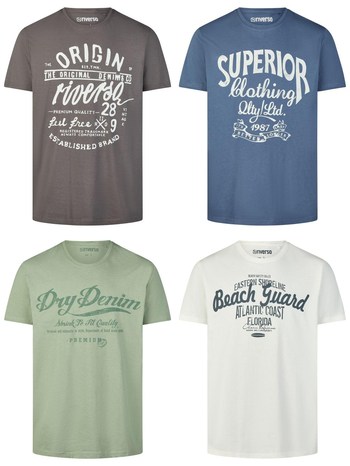 riverso RivLeon Men's Cotton Regular Fit T-Shirt, Set of 4, Crew Neck