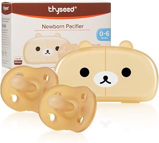 Thyseed Orthodontic Pacifier for Newborn, 100% Silicone, One-Piece Design, BPA-Free, 0-6 Months, 2 Pack (0-6 Months)
